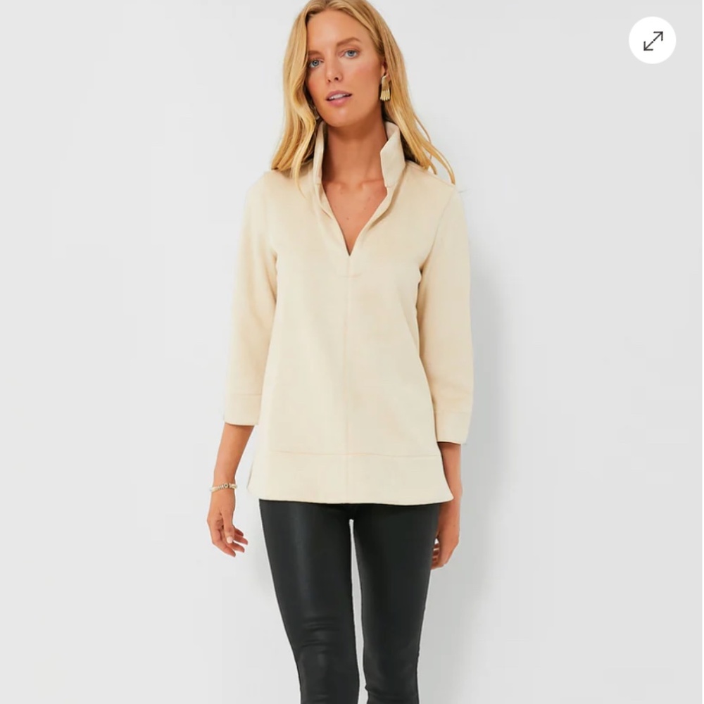 TUCKERNUCK - Light Brown (faux suede feeling) Stand Collar Blouse